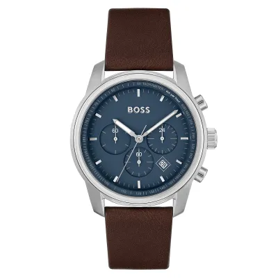 Hugo Boss Brown Leather Blue Dial Chronograph Men's Watch